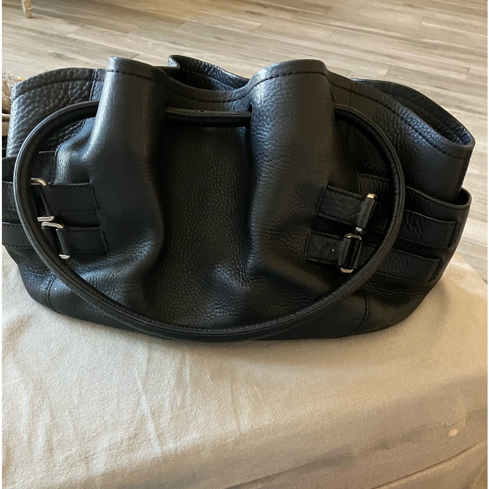 Colehan black leather purse with side buckles